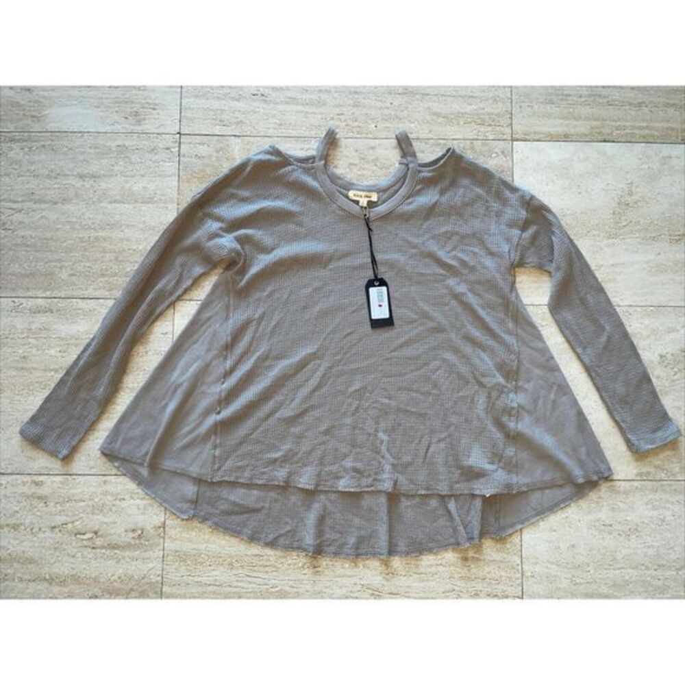 NWT Black Swan Women Beige Green Long Sleeve Aviana Top Large